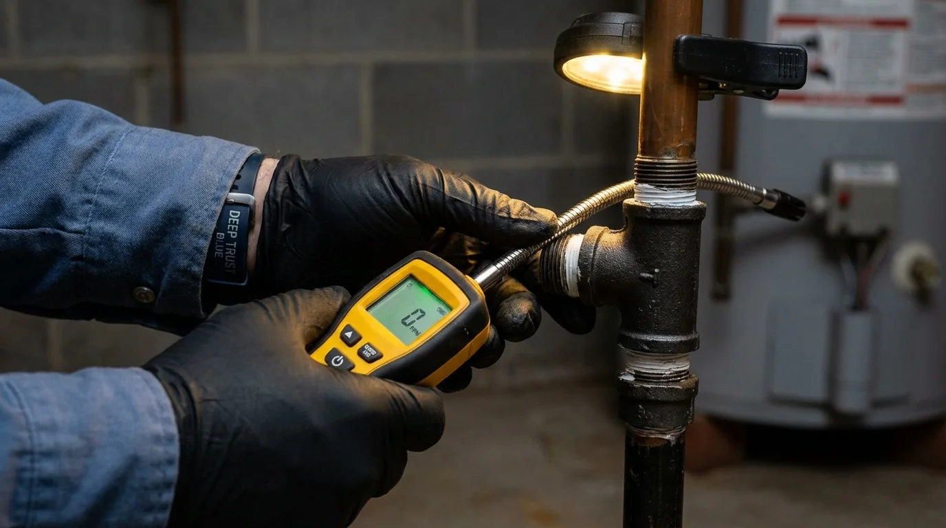 Gas leak detection with electronic sniffer by Johns Plumbing LLC in Lyme