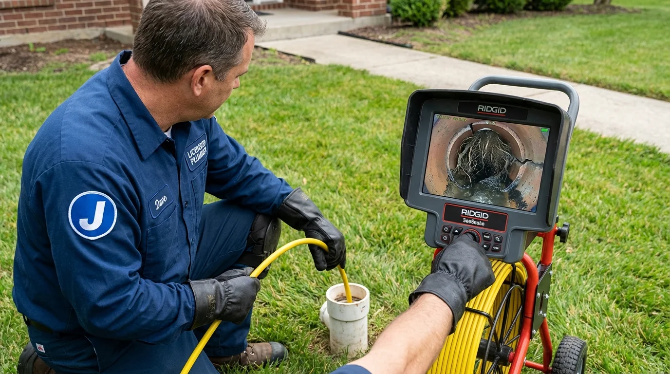 Sewer camera inspection being performed by Johns Plumbing LLC in Lyme